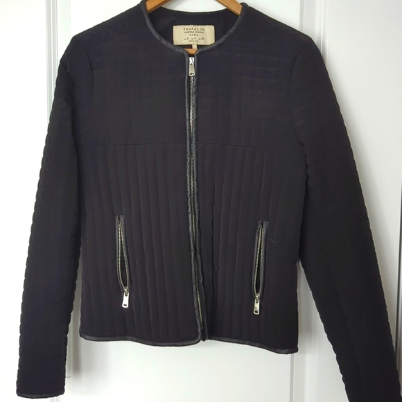 ZARA Black Silver Zipper Jacket US Size S - Picture 1 of 8